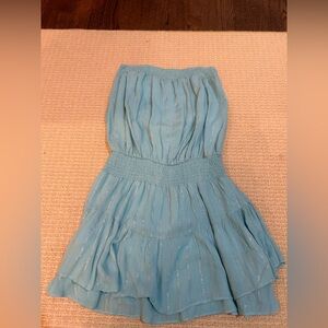 The Impeccable Pig Teal and Silver Glitter Strapless Dress - Size: Small
